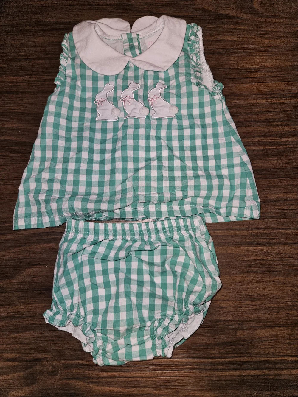 Green Gingham Bunny Two-Piece Diaper Cover Set